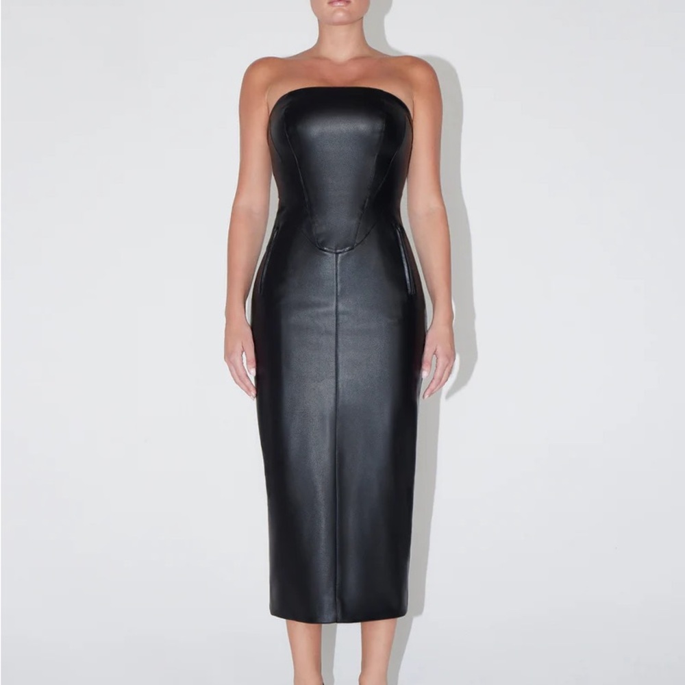 KHY Faux Leather Strapless Dress